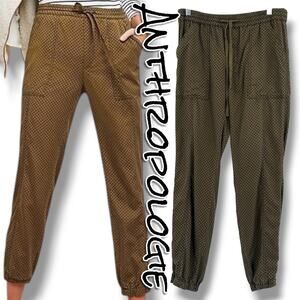 Anthro Flocked Polka Dot Jogger Pants Olive Green Lyocell XS Classic Chic Modern